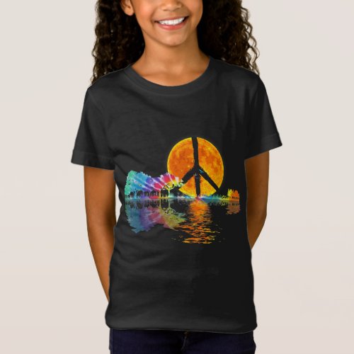 Guitar Lake Shadow Peace Love Guitar Hippie T_Shirt