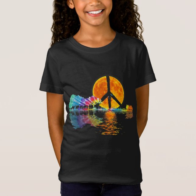 Guitar Lake Shadow Peace Love Guitar Hippie T-Shirt (Front)