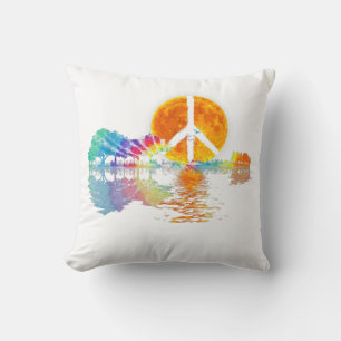 Guitar Lake Shadow Peace Love Guitar Hippie Throw Pillow