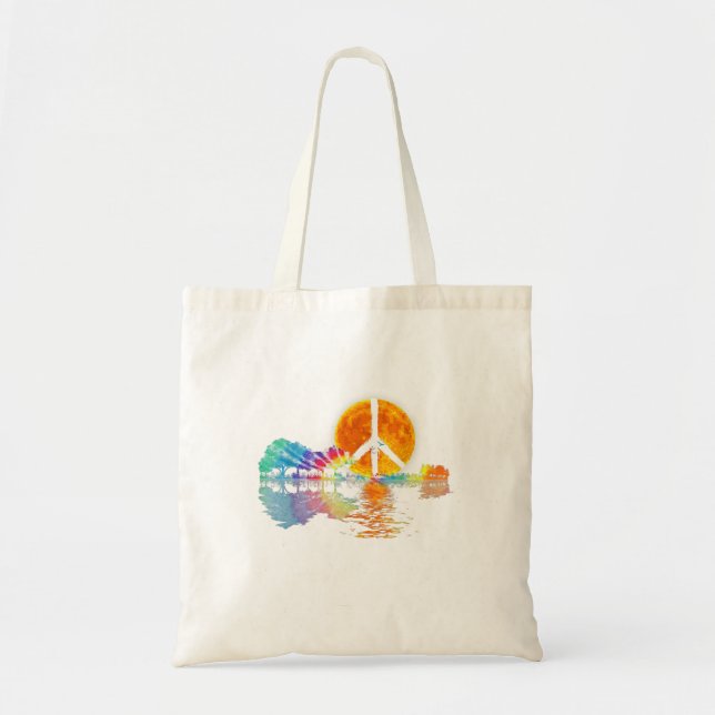 Guitar Lake Shadow Peace Love Guitar Hippie Tote Bag (Front)