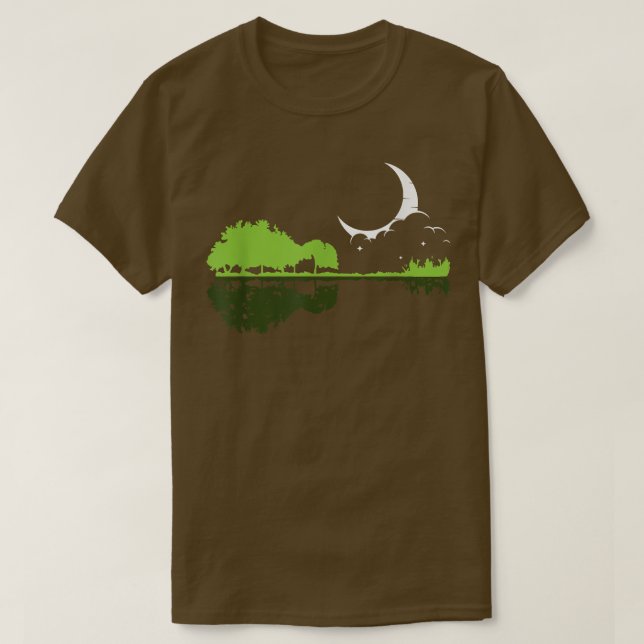 Guitar Lake Shadow Tree Moonlight Love Guitar  T-Shirt (Design Front)