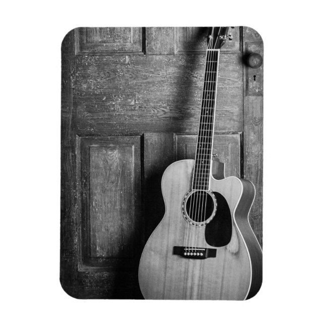 Guitar Leaning Against Door in Black and White Magnet (Vertical)