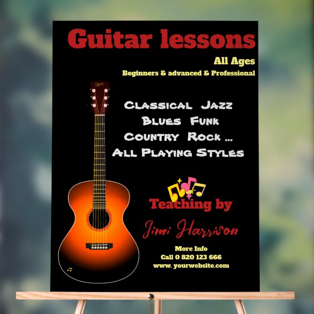 Guitar lessons Acrylic Sign Modern Black  (Neutral)
