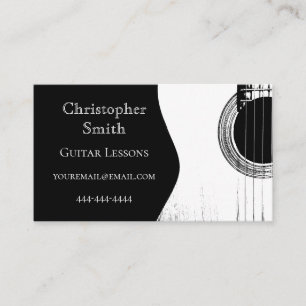 Guitar Lessons Black and White Abstract Business Card