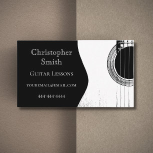 Guitar Lessons Black and White Abstract Business Card