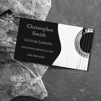 Guitar Lessons Black White Musical Abstrac Business Card by MusicArtandMore at Zazzle