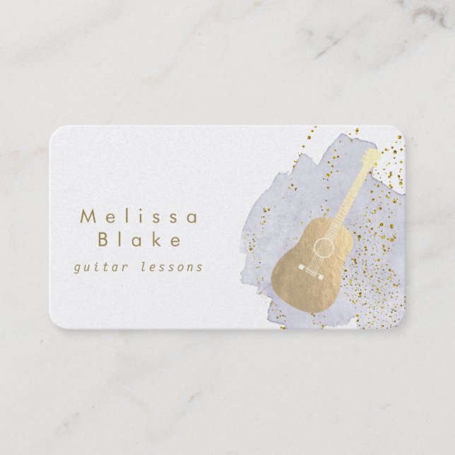 guitar lessons blue watercolor business card (Front)