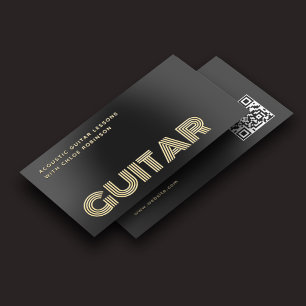Guitar Lessons Bold Luxury Unique QR Code Black Foil Business Cards