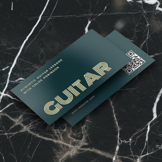 Guitar Lessons Bold Luxury Unique QR Code Teal Foil Business Cards