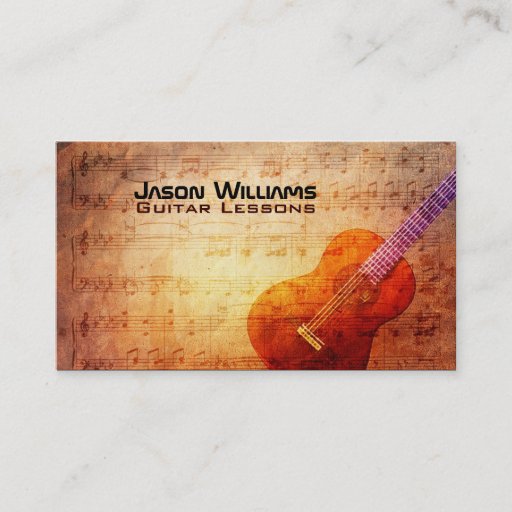 Customizable Guitar Lessons Business Cards