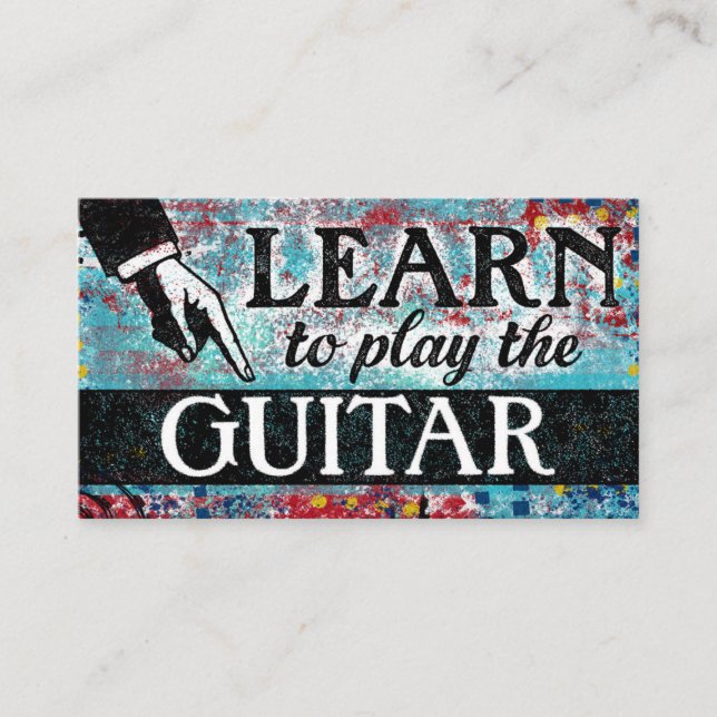 Guitar Lessons Business Cards - Blue Red (Front)
