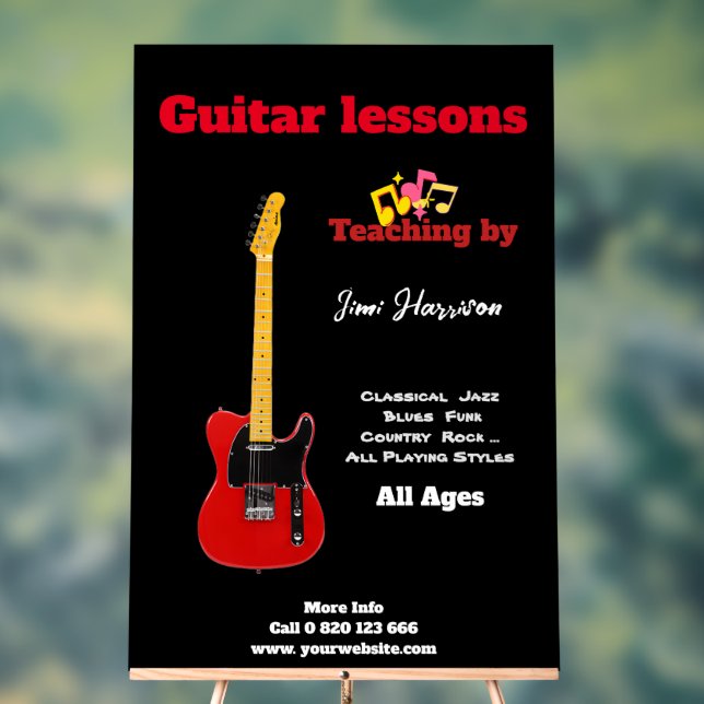 Guitar Lessons Modern Black Acrylic Sign Big Size (Neutral)