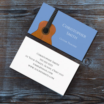 Guitar Lessons Musical Instrument Light Blue Business Card by IndiamossPaperCo at Zazzle