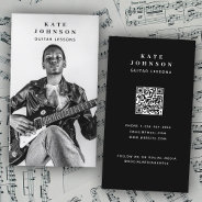 Guitar Lessons Musician Photo Social Media Qr Code Business Card at Zazzle