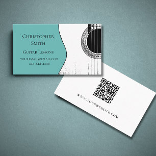 Guitar Lessons QR Code Musical Trendy Teal  Business Card