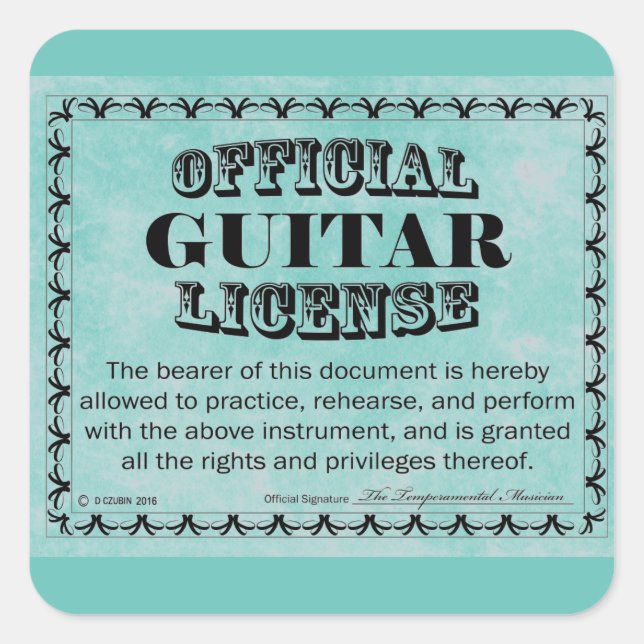 Guitar License Square Sticker (Front)