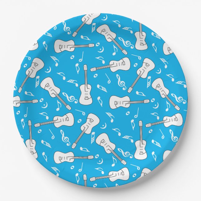 Guitar Lines Music Notes Paper Plates (Front)