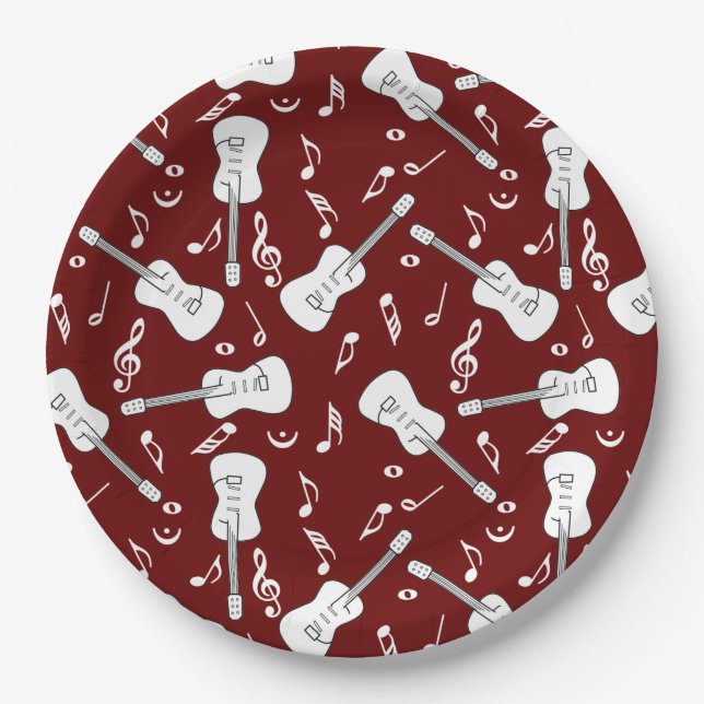 Guitar Lines Music Notes Paper Plates (Front)