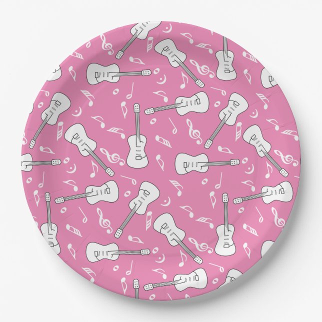 Guitar Lines Music Notes Paper Plates (Front)