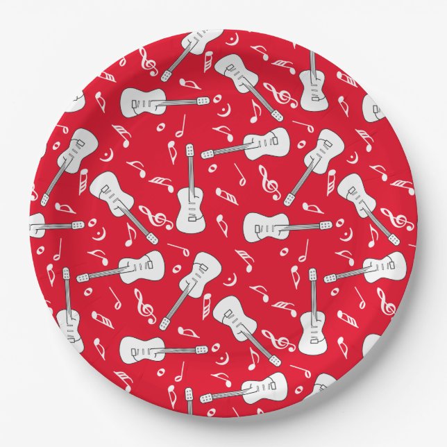 Guitar Lines Music Notes Paper Plates (Front)