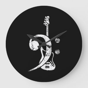 Guitar Lover Bass Clef Bass Guitar Large Clock