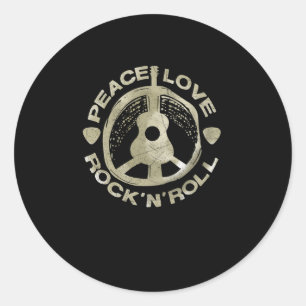 Guitar Lover Peace Love Rock'N'Roll Classic Round Sticker