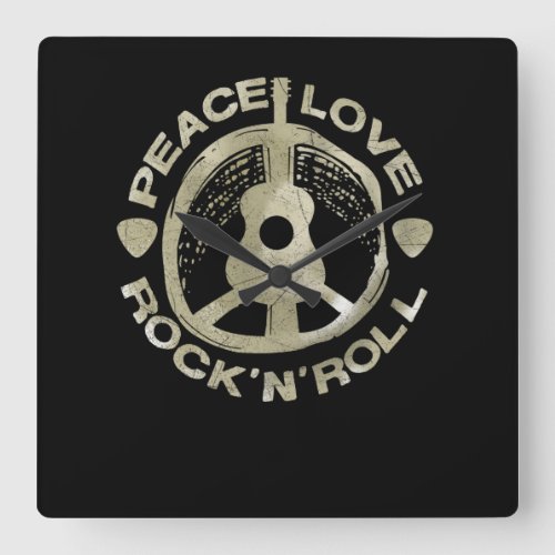 Guitar Lover  Peace Love RockNRoll Square Wall Clock