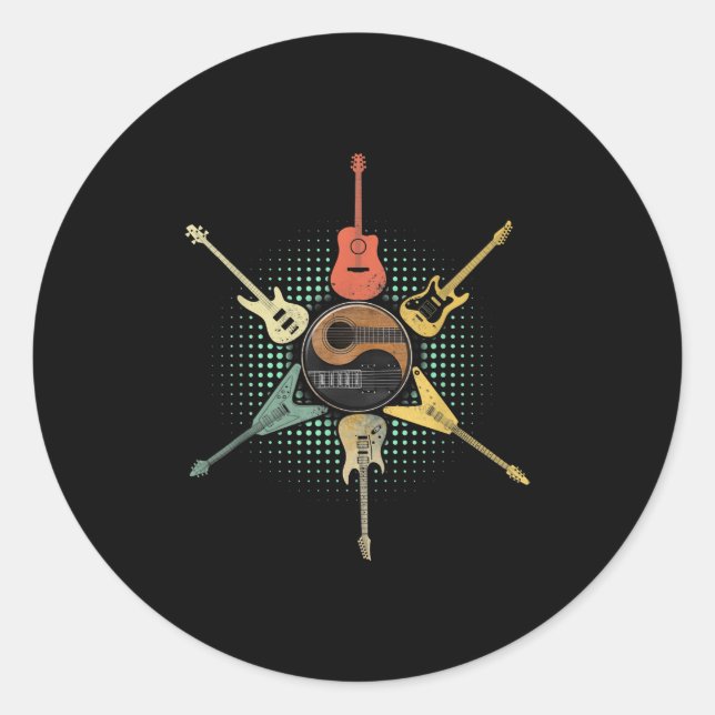 Guitar Lover| Retro Style | Gift For Guitarist Classic Round Sticker (Front)