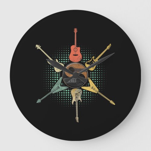 Guitar Lover Retro Style  Gift For Guitarist Large Clock