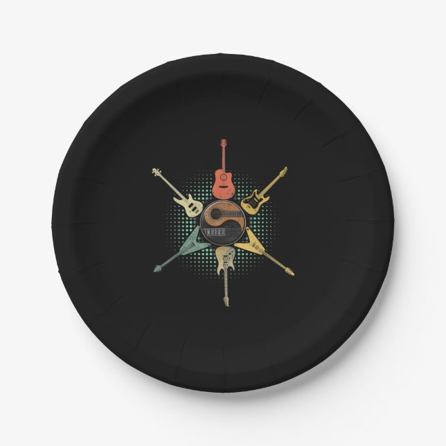 Guitar Lover| Retro Style | Gift For Guitarist Paper Plates (Front)