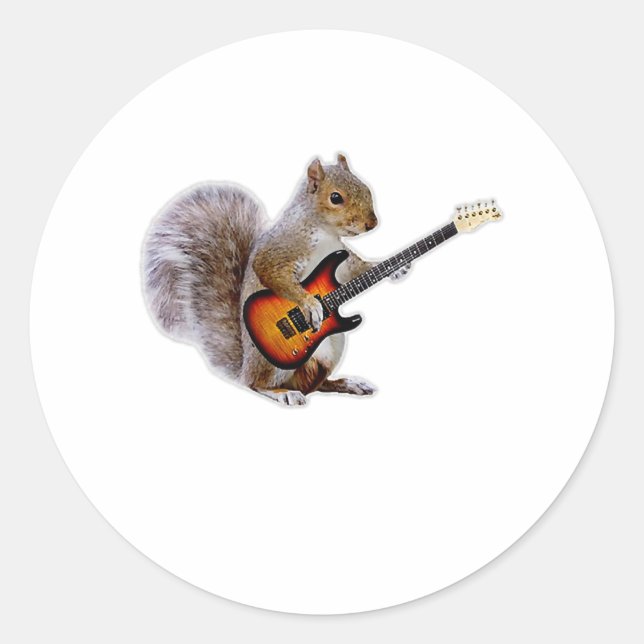 Guitar Lover | Squirrel Playing Guitar Classic Round Sticker (Front)