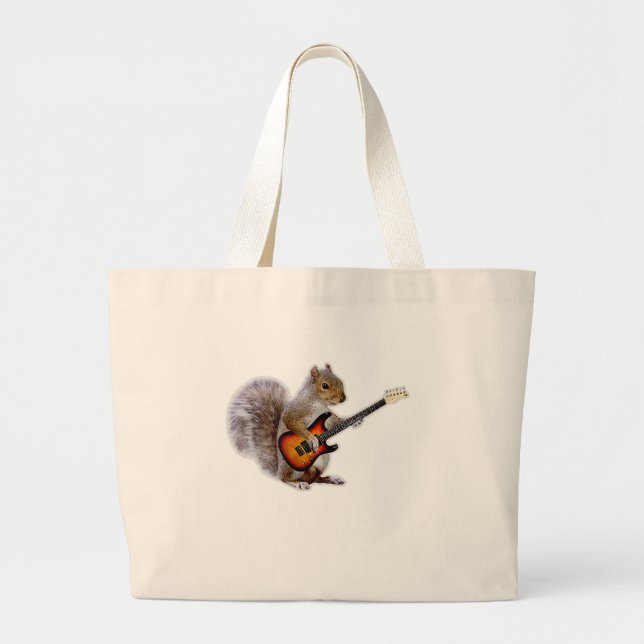 Guitar Lover | Squirrel Playing Guitar Large Tote Bag (Front)