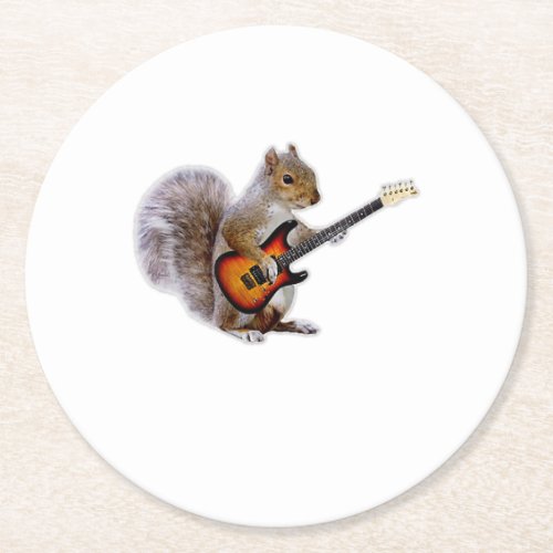 Guitar Lover  Squirrel Playing Guitar Round Paper Coaster
