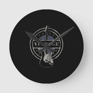 Guitar Lover Vintage Retro Guitar Gift Round Clock