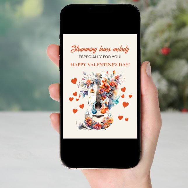 Guitar Loves Melody Romantic Valentine's Day Holiday Card (Front Digital)
