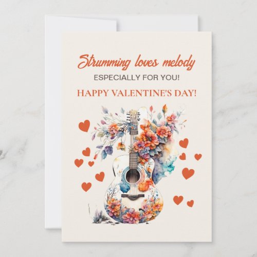 Guitar Loves Melody Romantic Valentines Day Holiday Card