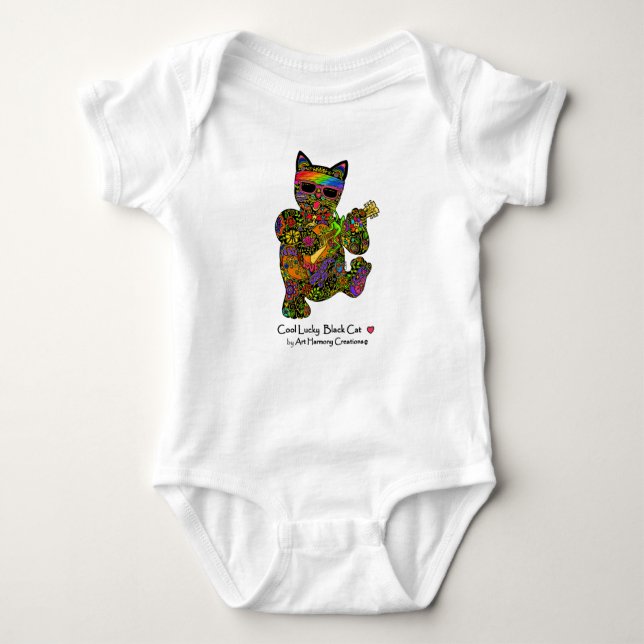 Guitar Lucky Black Cat Baby Bodysuit (Front)