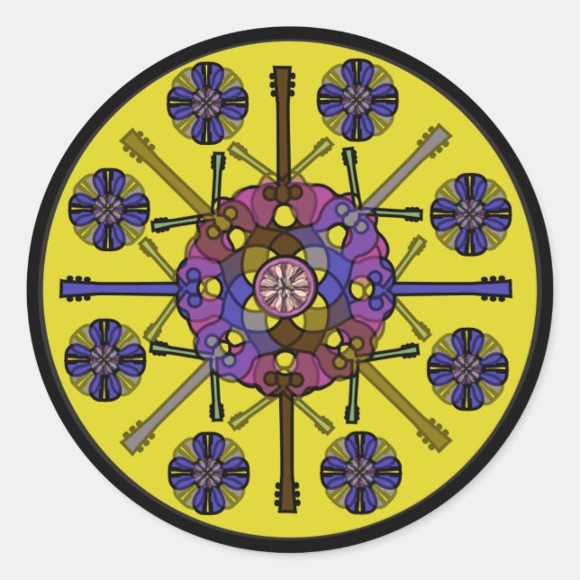 Guitar Mandala Classic Round Sticker (Front)