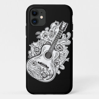 Guitar Melody: Floral Guitar Coloring Page iPhone 11 Case
