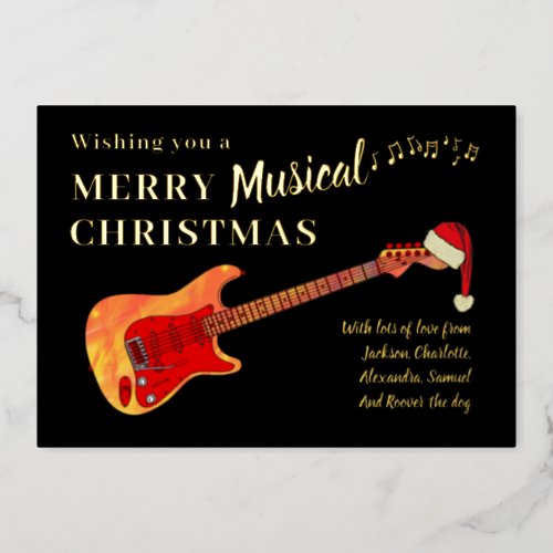 Guitar Merry Christmas Personalized Gold Foil Holiday Card
