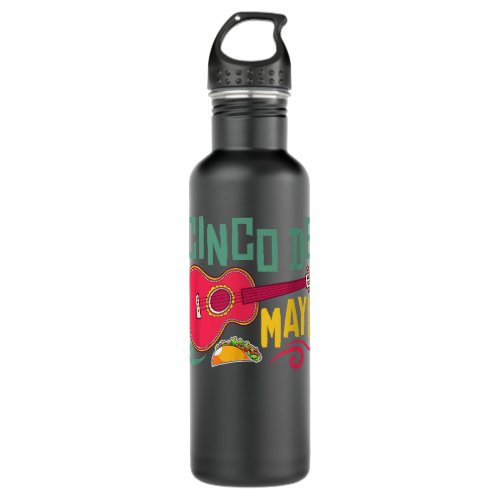 Guitar Mexican Tacos Mexico Food Cinco De Mayo  Stainless Steel Water Bottle