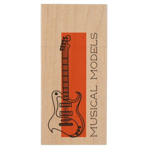 Guitar minimalist black  orange Modern Guitarist Wood Flash Drive