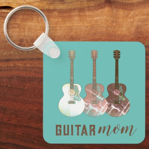 Guitar Mom Slogan rustic Keychain