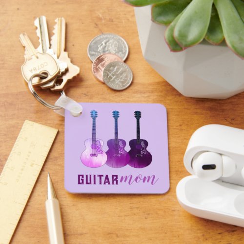 Guitar Mum Slogan pink purple Keychain