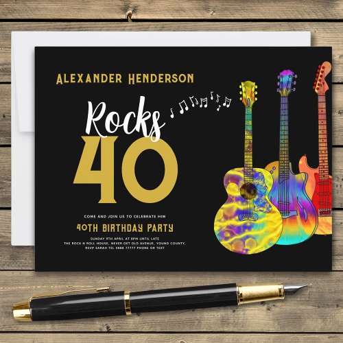 Guitar Music 40th birthday party Invitation Postcard