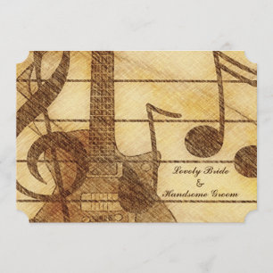 Guitar Music Cream Brown Wedding Invitation