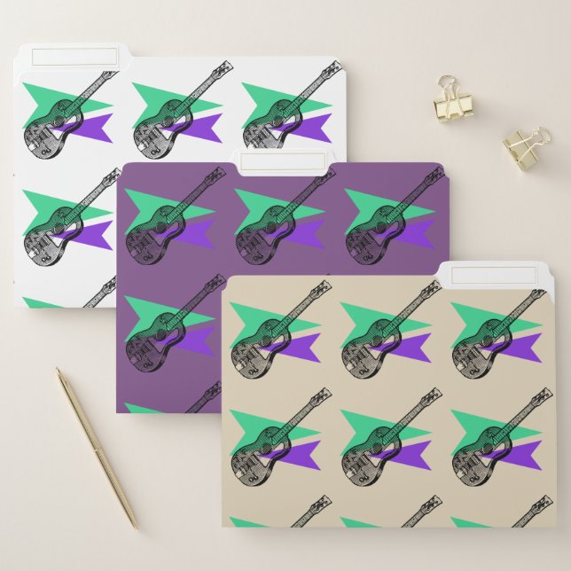 Guitar Music Jazz Retro Illustration File Folders (Set)