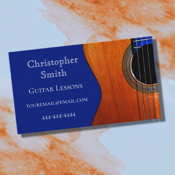 Guitar Music Lessons Blue  Business Card by Indiamoss at Zazzle