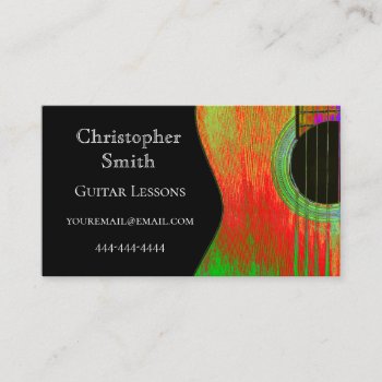 Guitar Music Lessons Modern Black Business Card by MusicArtandMore at Zazzle