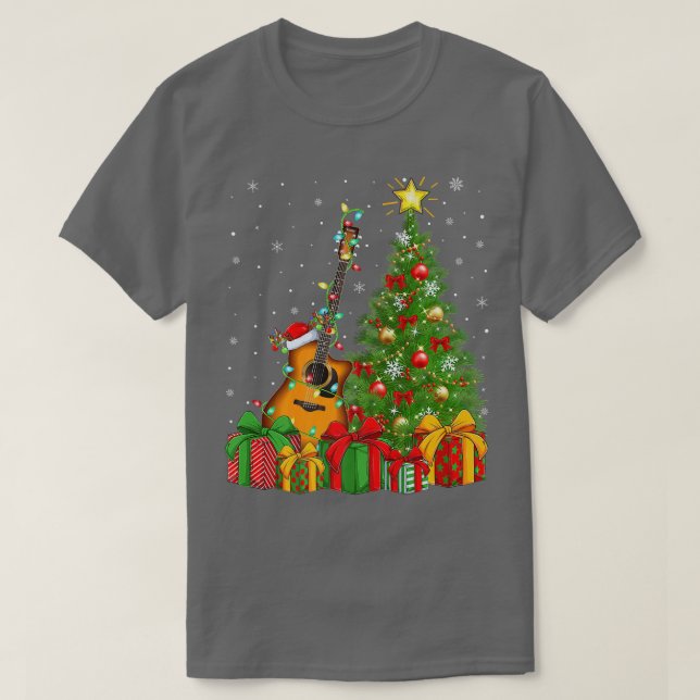 Guitar Music Lighting Xmas Tree Santa Hat Guitar C T-Shirt (Design Front)